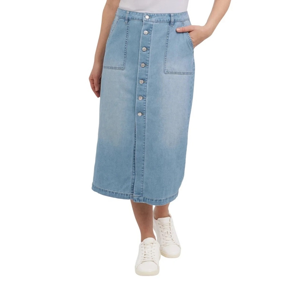 WRANGLER LADIES DENIM MIDI SKIRT 100% COTTON SIZE 10 WESTERN LIGHT WASH NEW